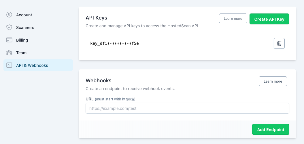 HostedScan API key