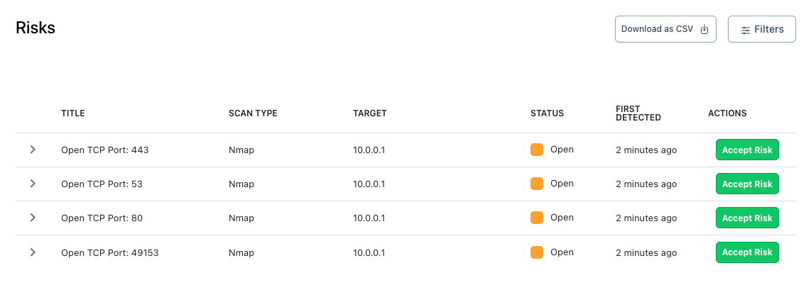 Open port findings