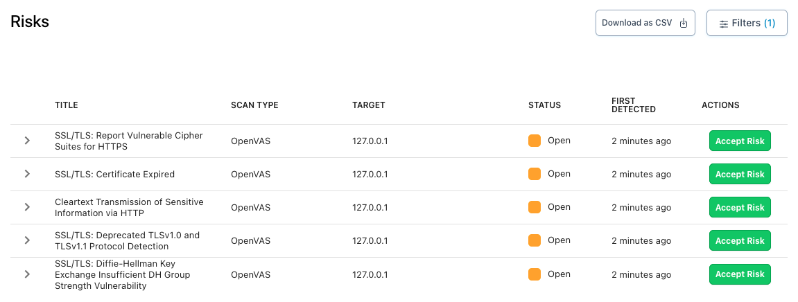 OpenVAS vulnerability findings
