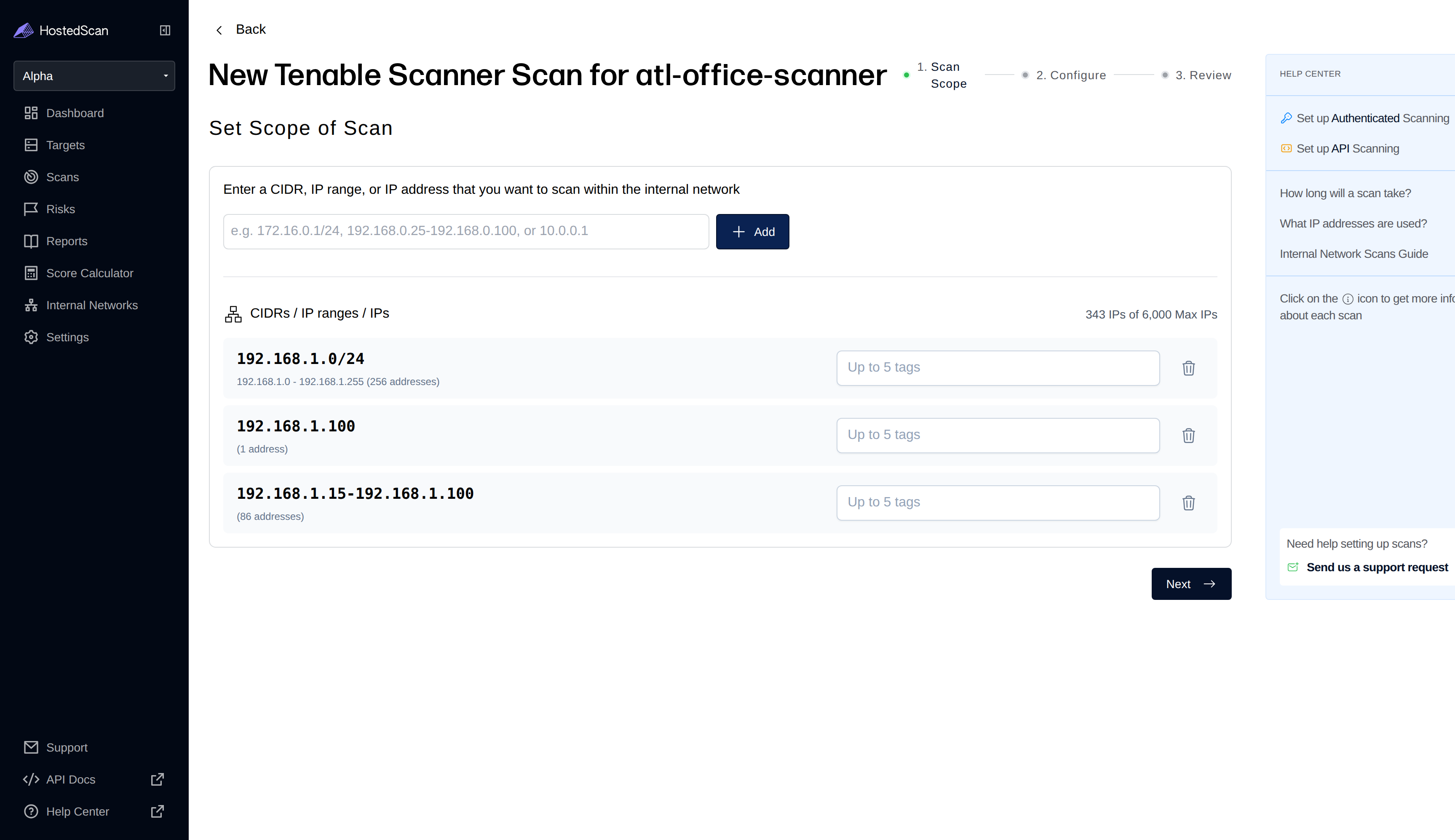 Set the scope of a Nessus Scanner scan
